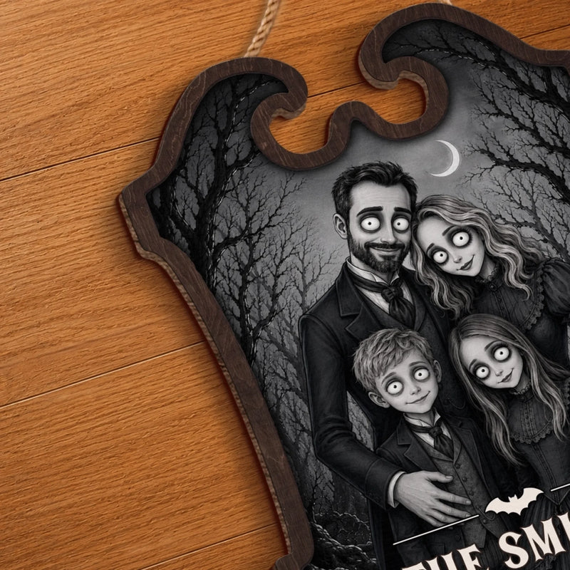 Custom Photo Wood Sign - Personalized Halloween Decor Birthday Gifts For Mom, Dad, Brother, Sister - Spooky Family Lives Right Here