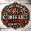 Custom BBQ Shaped Metal Sign - Personalized Grilling Gifts For BBQ Lovers, Husband, Son, Grandson, Brother, Grandpa, Dad, Yourself - Good Food Good Friends