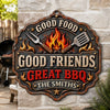 Custom BBQ Shaped Metal Sign - Personalized Grilling Gifts For BBQ Lovers, Husband, Son, Grandson, Brother, Grandpa, Dad, Yourself - Good Food Good Friends