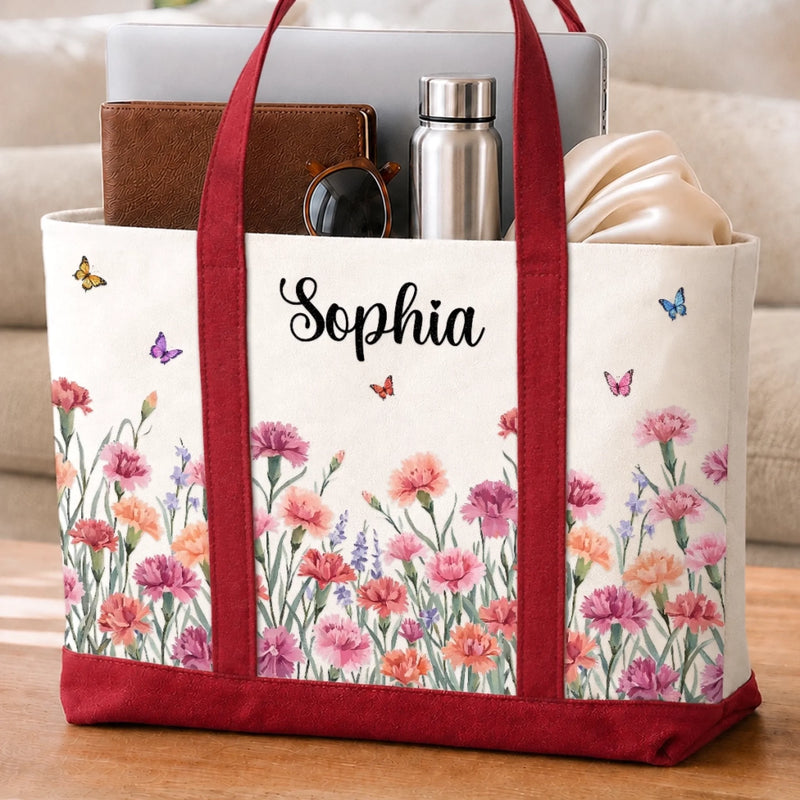 Custom Canvas Tote Bag - Personalized Teacher Appreciation, Back To School Gifts For Teachers,  Wife, Daughter, Besties, Sisters, Granddaughter, Grandma, Mom, Yourself - Botanical Charm