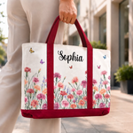 Custom Canvas Tote Bag - Personalized Teacher Appreciation, Back To School Gifts For Teacher, Mom, Grandma - Botanical Charm