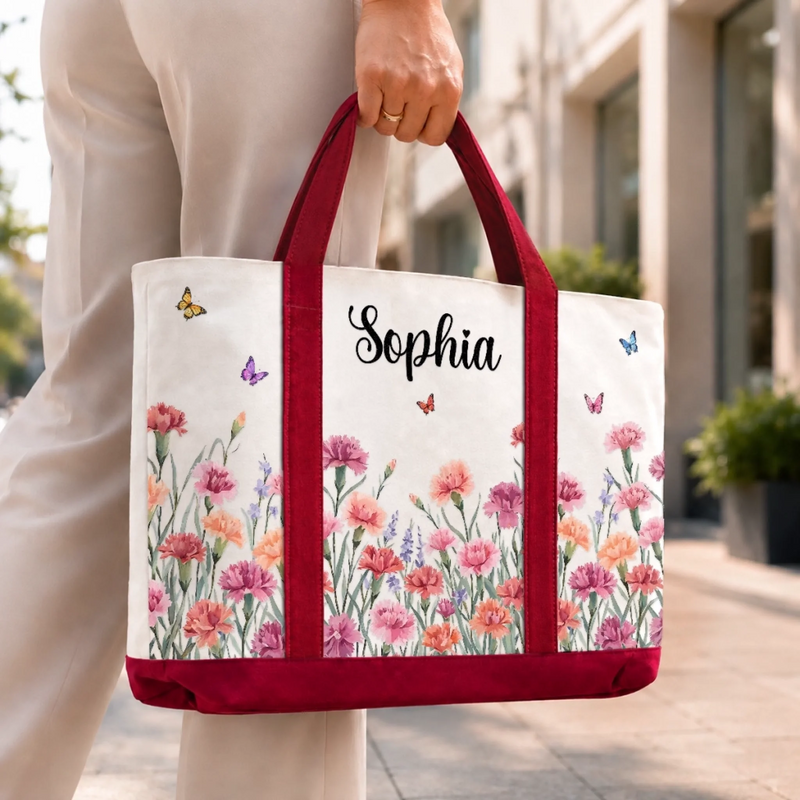 Custom Canvas Tote Bag - Personalized Teacher Appreciation, Back To School Gifts For Teachers,  Wife, Daughter, Besties, Sisters, Granddaughter, Grandma, Mom, Yourself - Botanical Charm