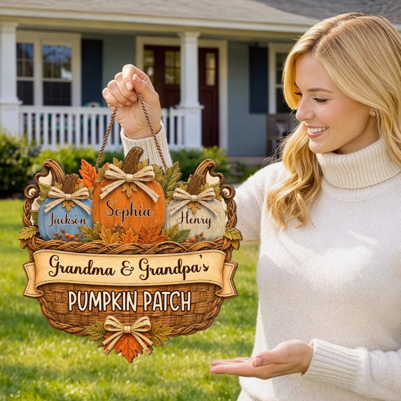Custom Pumpkin Wood Sign - Personalized Birthday Gifts For Grandma, Grandpa - A Patch Full Of Love