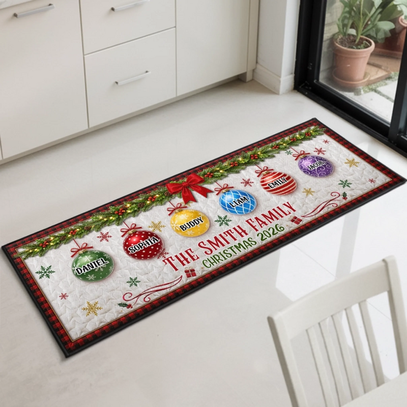 Custom Runner Rug - Personalized Christmas Birthday Gifts For Mom, Dad, Brother, Sister - Happy Holidays To Our Family