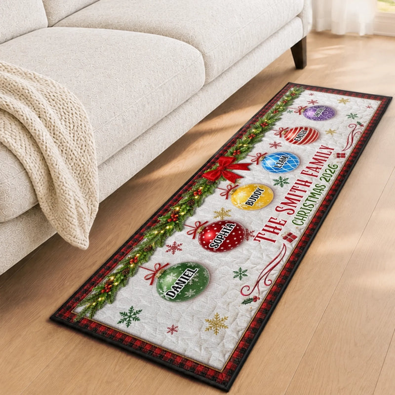 Custom Runner Rug - Personalized Christmas Birthday Gifts For Mom, Dad, Brother, Sister - Happy Holidays To Our Family