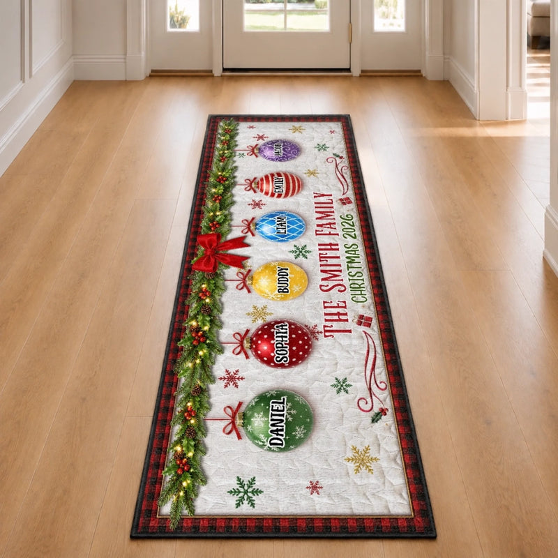 Custom Runner Rug - Personalized Christmas Birthday Gifts For Mom, Dad, Brother, Sister - Happy Holidays To Our Family