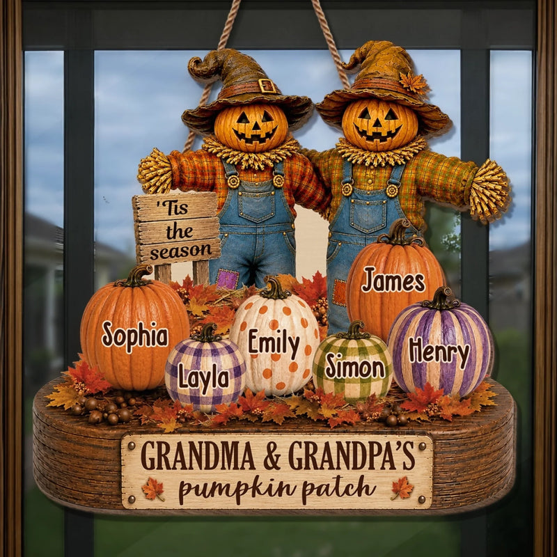 Custom Pumpkin Wood Sign - Personalized Birthday Gifts For Grandma, Grandpa - Love Grows Here