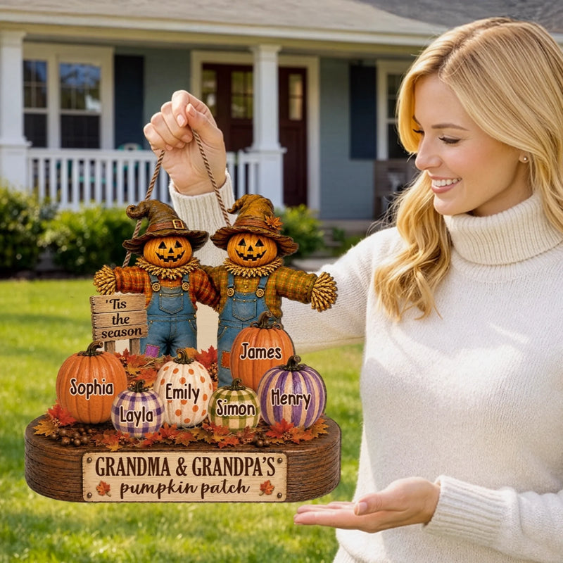 Custom Pumpkin Wood Sign - Personalized Birthday Gifts For Grandma, Grandpa - Love Grows Here