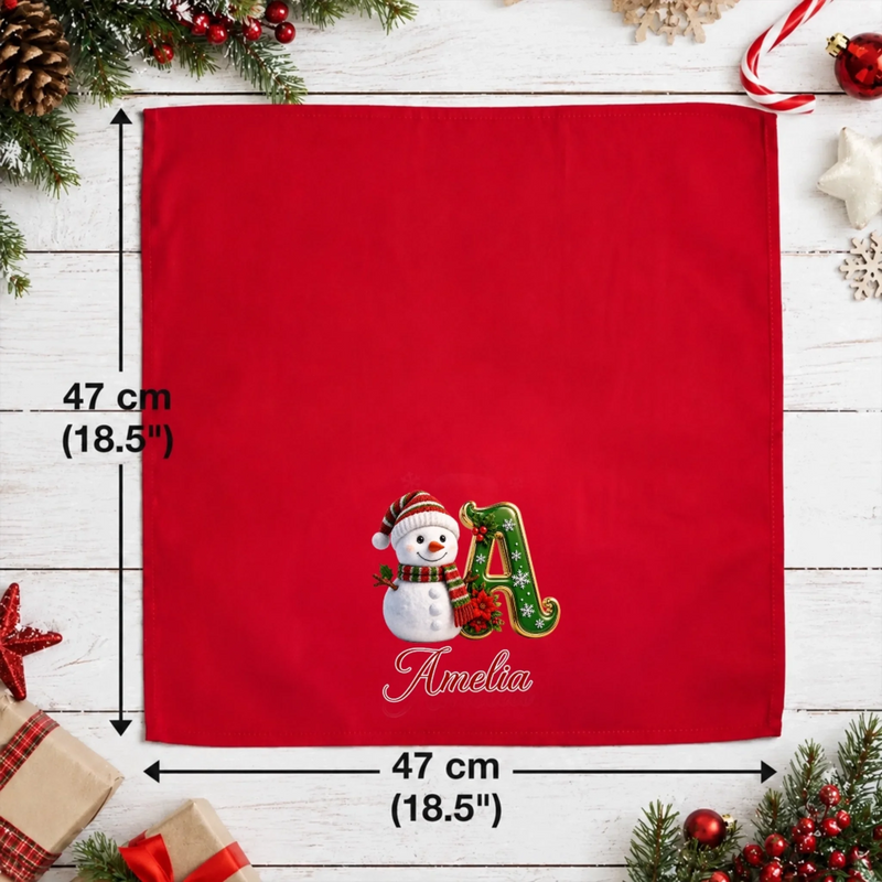 Custom Snowman Cotton Napkin - Personalized Christmas Birthday Gifts For Mom, Dad, Brother, Sister - Merry Moments Together