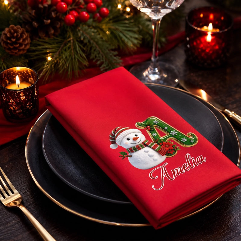Custom Snowman Cotton Napkin - Personalized Christmas Birthday Gifts For Mom, Dad, Brother, Sister - Merry Moments Together