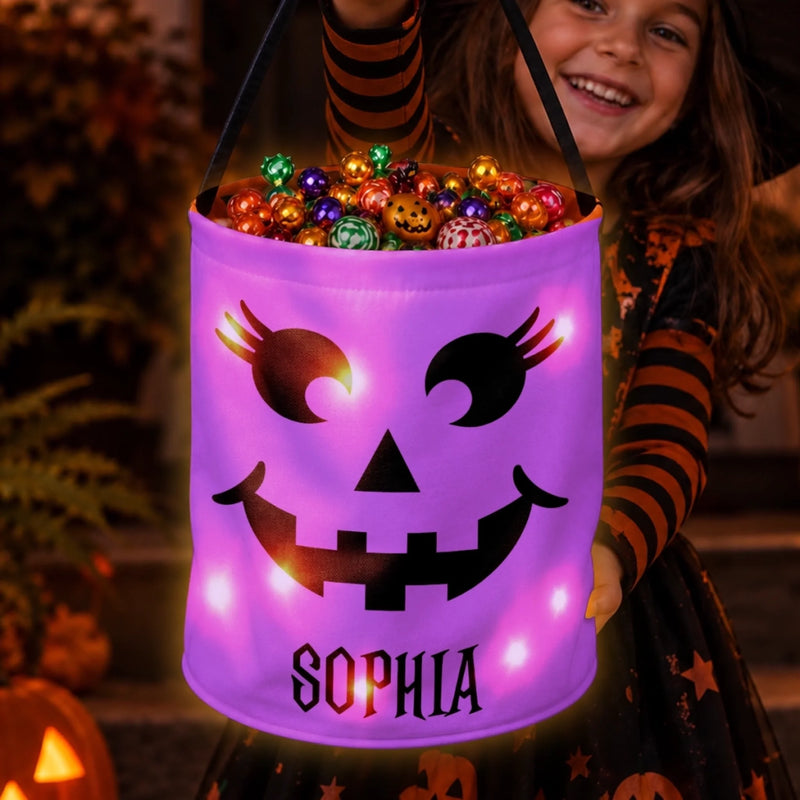 Custom LED Light Bucket Bag - Personalized Halloween Birthday Gifts For Kids - Little Boo Energy