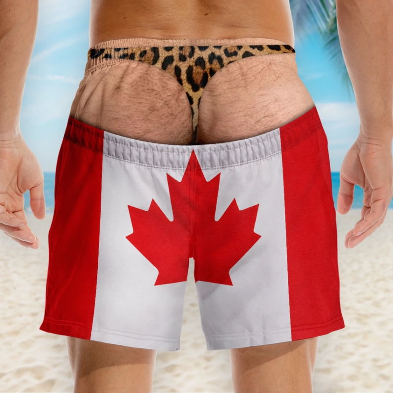Custom Funny Men Swim Trunks - Personalized Summer Vacation And Travel Gifts For Husband, Son, Grandson, Brother, Grandpa, Dad, Yourself - Caught With Pants Down