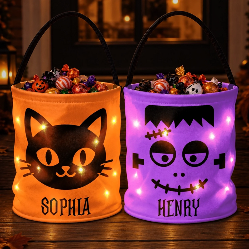 Custom LED Light Bucket Bag - Personalized Halloween Birthday Gifts For Kids - Spooky Squad