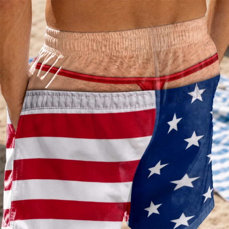 Custom Funny Patriotic Men Swim Trunks - Personalized Summer Vacation And Travel Gifts For Husband, Son, Grandson, Brother, Grandpa, Dad, Yourself - Party Like A Wild Elephant