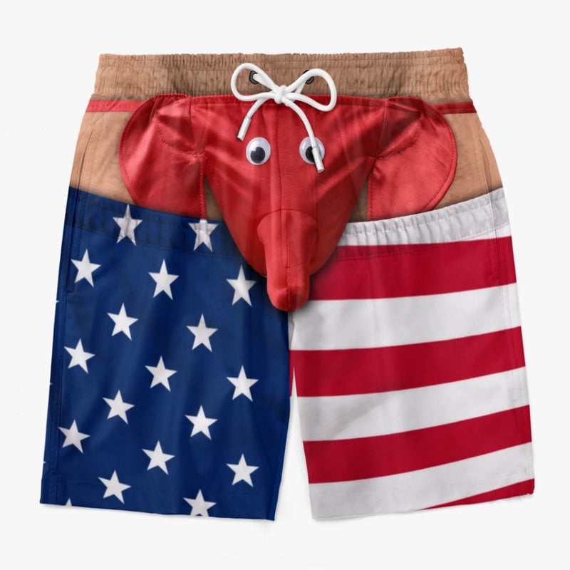 Custom Funny Patriotic Men Swim Trunks - Personalized Summer Vacation And Travel Gifts For Husband, Son, Grandson, Brother, Grandpa, Dad, Yourself - Party Like A Wild Elephant