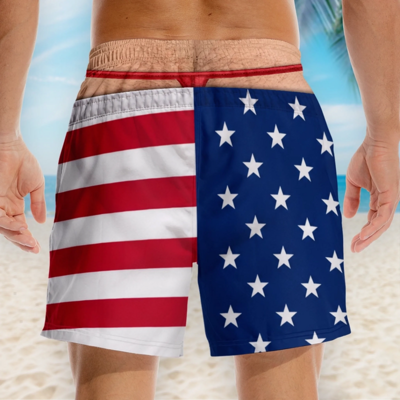 Custom Funny Patriotic Men Swim Trunks - Personalized Summer Vacation And Travel Gifts For Husband, Son, Grandson, Brother, Grandpa, Dad, Yourself - Party Like A Wild Elephant