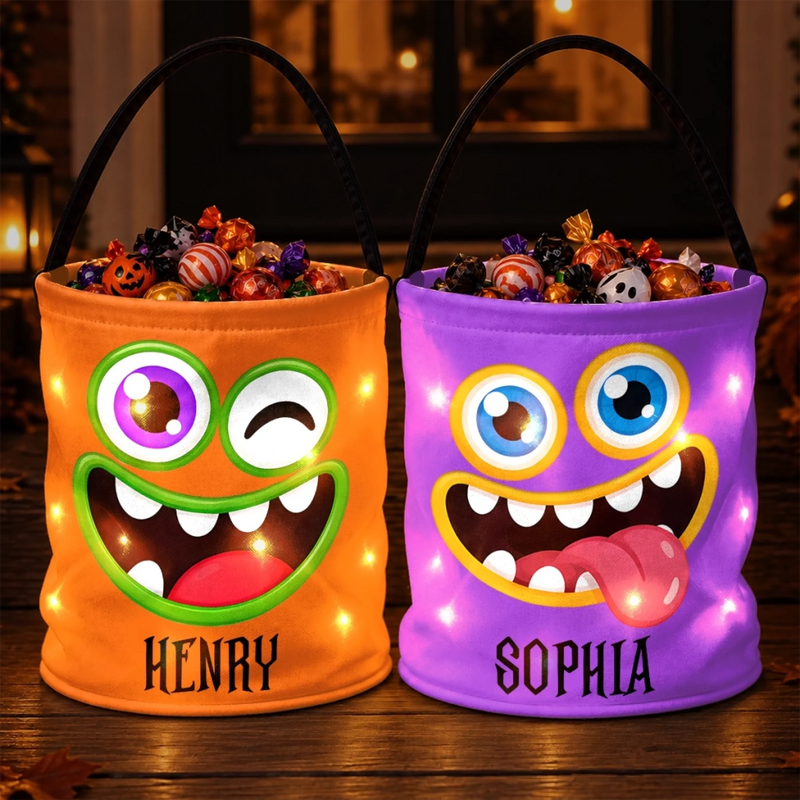 Custom LED Light Bucket Bag - Personalized Halloween Birthday Gifts For Kids - Our Little Monsters