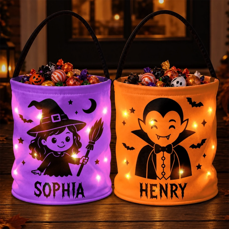 Custom LED Light Bucket Bag - Personalized Halloween Birthday Gifts For Kids - The Cutest Little Spooks