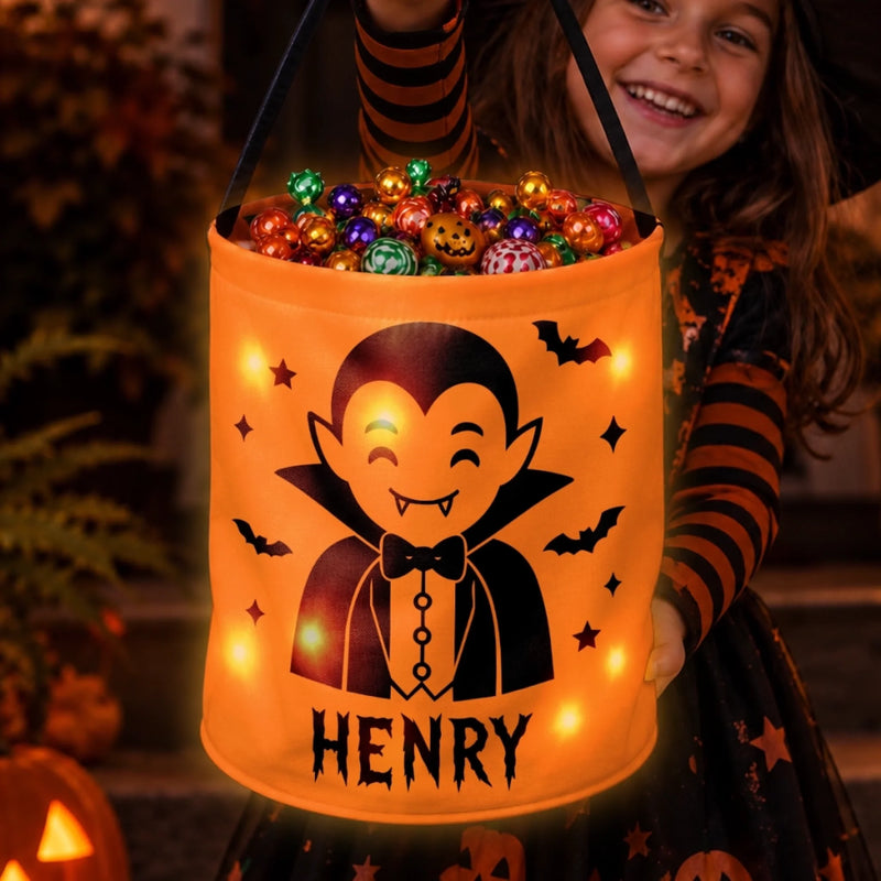 Custom LED Light Bucket Bag - Personalized Halloween Birthday Gifts For Kids - The Cutest Little Spooks