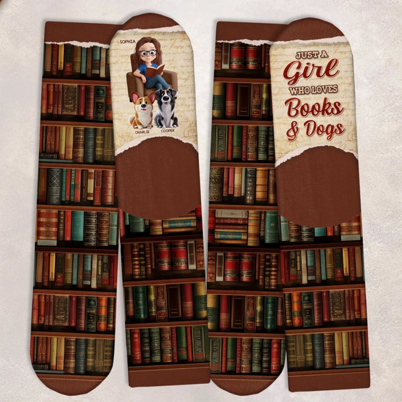 Custom Crew Socks - Personalized Bookish Gifts For Book Lovers, Bookworms, Dog Dad And Mom - Books With Pawprints