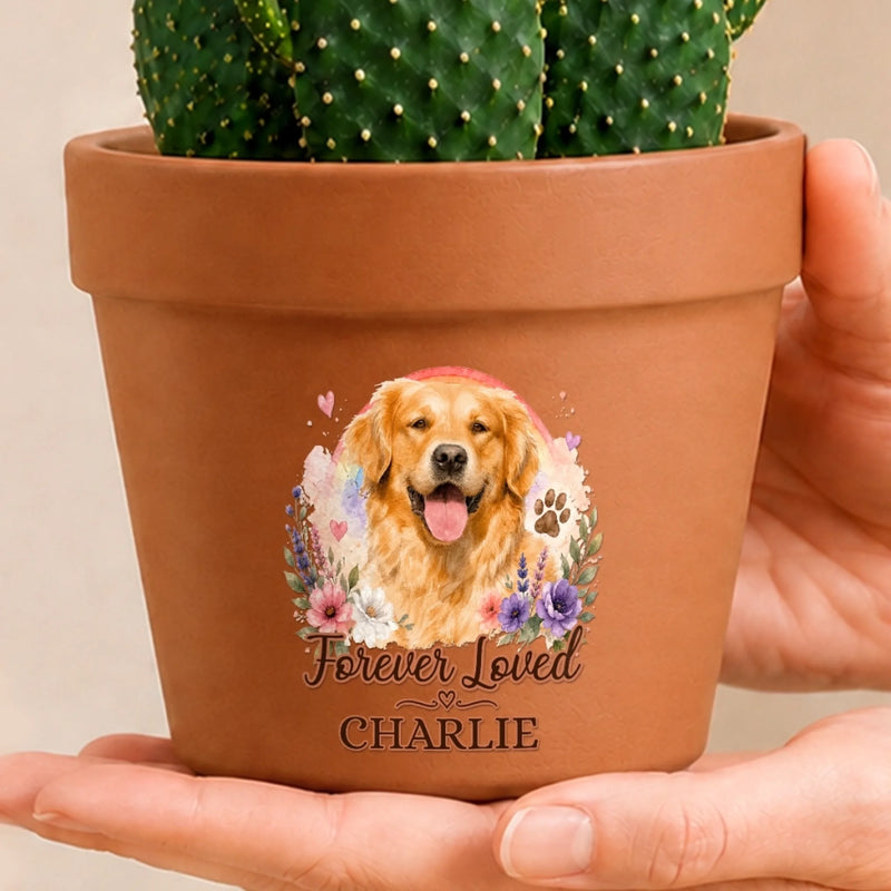 Custom Photo Clay Pot - Personalized Pet Memorial Sympathy Gifts For Dogs, Cats - Forever Loved