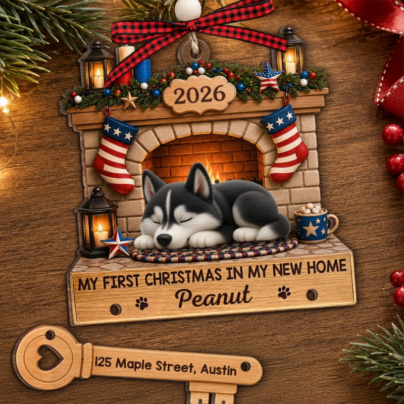 Custom First Christmas Wooden Ornament With Tag - Personalized Christmas Birthday Gifts For Dog Cat Lovers, Dog Dad And Mom, Cat Owners - Paws In New Home
