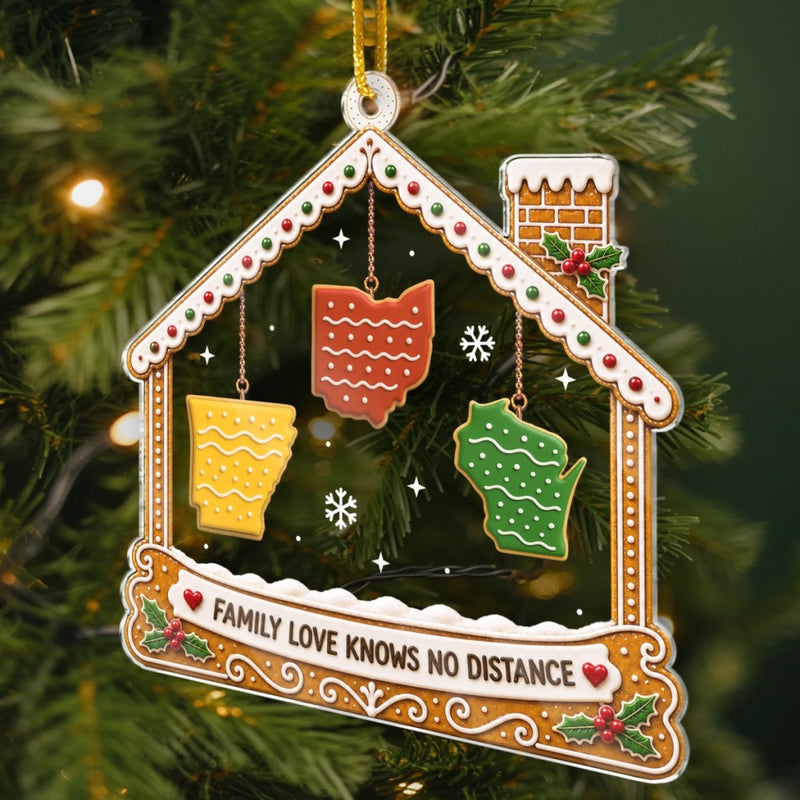 Custom Long Distance Acrylic Ornament - Personalized Christmas Birthday Gifts For Mom, Dad, Brother, Sister - Connected By Love Across States