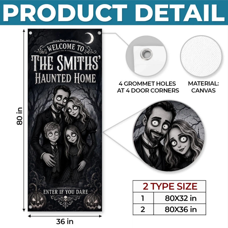 Custom Photo Door Cover - Personalized Halloween Decor Birthday Gifts For Mom, Dad, Brother, Sister - Spooky Fun Together