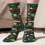 Custom Photo Crew Socks - Personalized Bookish Gifts For Book Lovers, Bookworms, Readers - Book Lover Floral Bliss