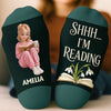 Custom Photo Crew Socks - Personalized Bookish Gifts For Book Lovers, Bookworms, Readers - Book Lover Floral Bliss