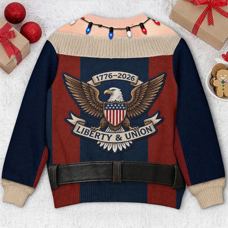 Custom Funny Ugly Sweatshirt - Personalized America 250th Anniversary Christmas Gifts For Husband, Son, Grandson, Brother, Grandpa, Dad, Yourself - A Christmas To Remember