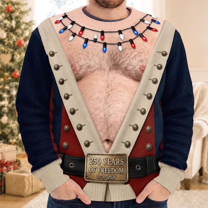 Custom Funny Ugly Sweatshirt - Personalized America 250th Anniversary Christmas Gifts For Husband, Son, Grandson, Brother, Grandpa, Dad, Yourself - A Christmas To Remember