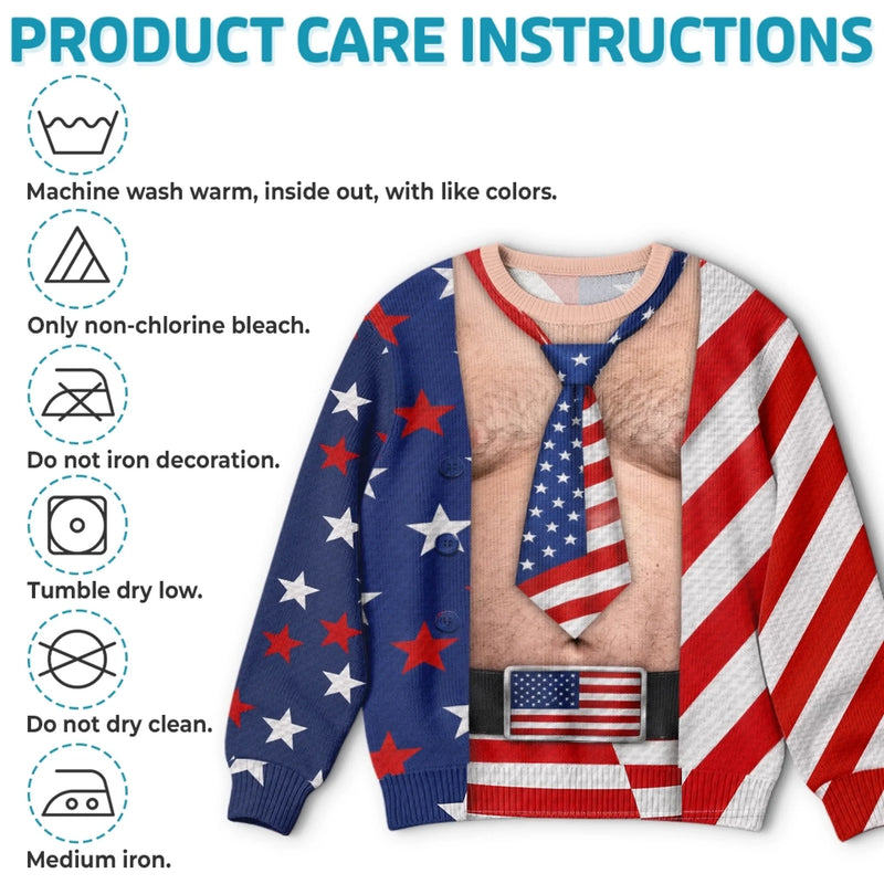 Custom Funny Ugly Sweatshirt - Personalized America 250th Anniversary Christmas Gifts For Husband, Son, Grandson, Brother, Grandpa, Dad, Yourself - A Christmas Full Of Freedom