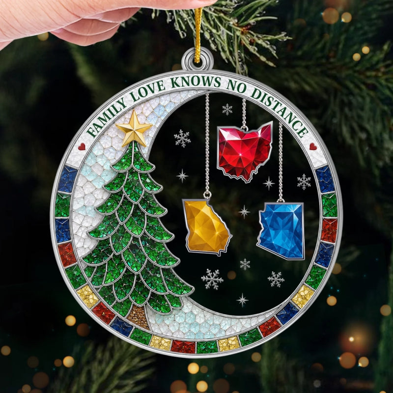Custom Long Distance Acrylic Ornament - Personalized Christmas Birthday Gifts For Mom, Dad, Brother, Sister - Christmas Sparkles Brighter With Family