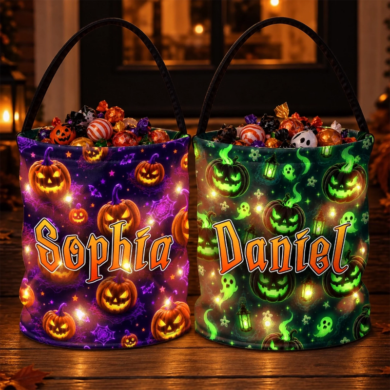 Custom LED Light Bucket Bag - Personalized Halloween  Birthday Gifts For Kids - Give Me All The Candy