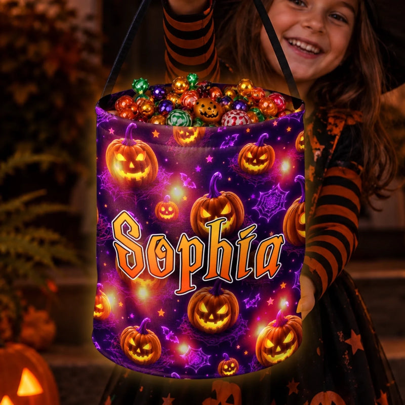Custom LED Light Bucket Bag - Personalized Halloween  Birthday Gifts For Kids - Give Me All The Candy