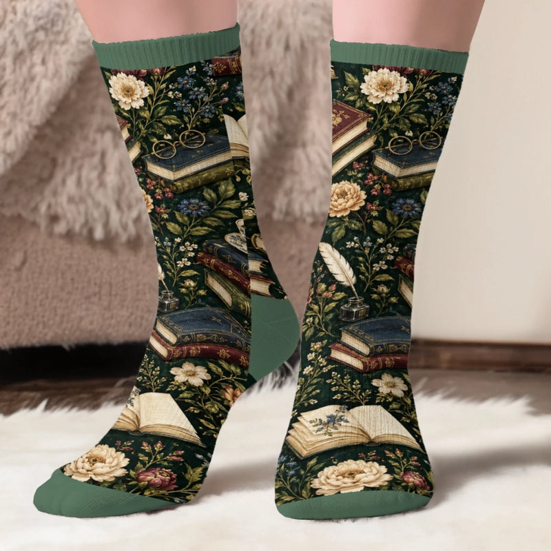 Custom Crew Socks - Personalized Bookish Gifts For Book Lovers, Bookworms, Readers - Living In A Fictional World