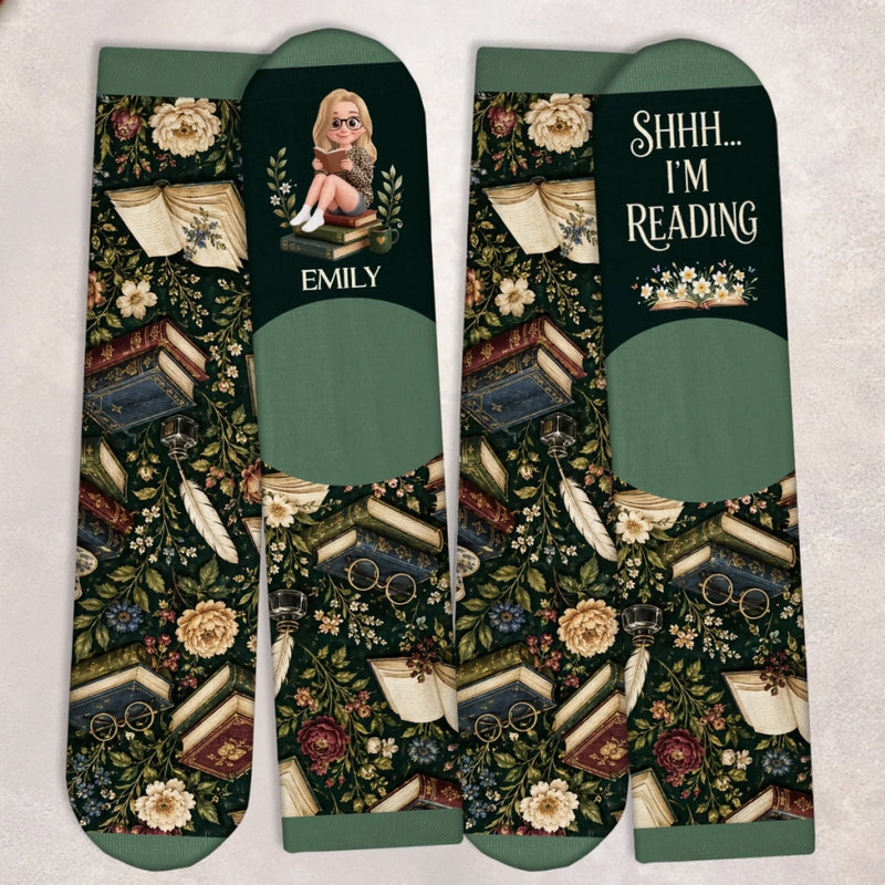 Custom Crew Socks - Personalized Bookish Gifts For Book Lovers, Bookworms, Readers - Living In A Fictional World
