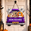 Custom Wood Sign - Personalized Halloween Decor Birthday Gifts For Dog Cat Lovers, Dog Dad And Mom, Cat Owners - Haunted By Our Happy Pack