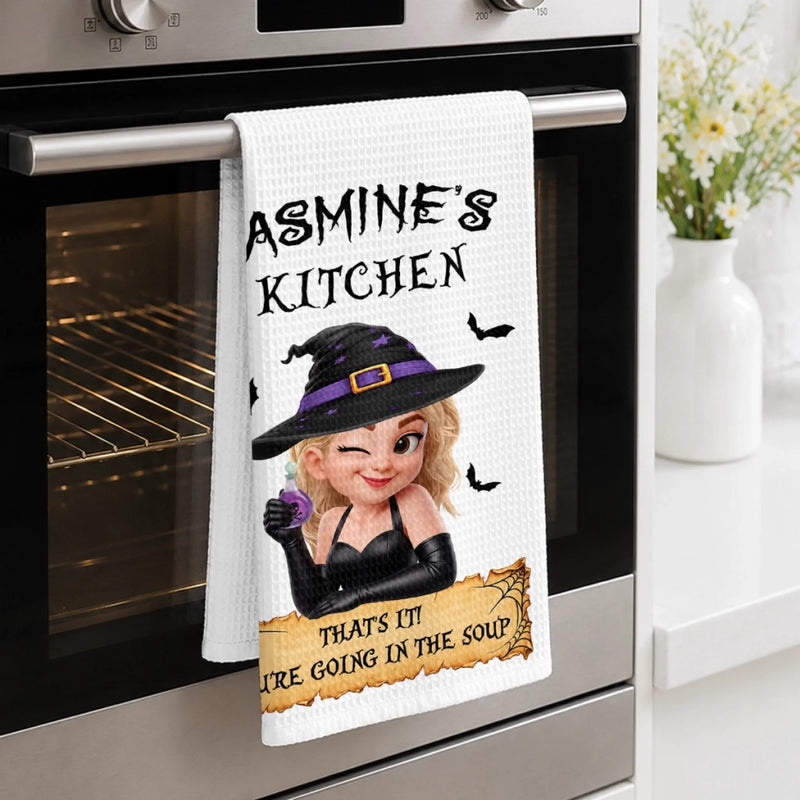 Custom Kitchen Towel - Personalized Halloween Birthday Gifts For Wife, Daughter, Besties, Sisters, Granddaughter, Grandma, Mom, Yourself - Too Glam To Be Scary