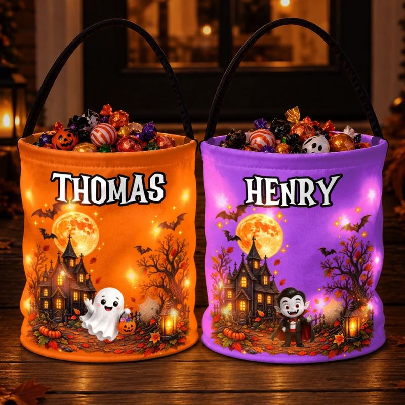 Custom LED Light Bucket Bag - Personalized Halloween Birthday Gifts For Kids - Spooky Little Cutie