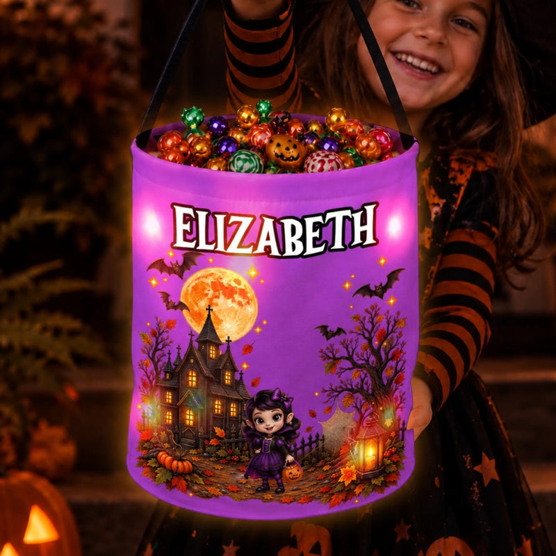 Custom LED Light Bucket Bag - Personalized Halloween Birthday Gifts For Kids - Spooky Little Cutie