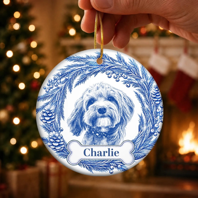 Custom Photo Ceramic Ornament - Personalized Pet Christmas Memorial Sympathy Gifts For Dogs, Cats - Forever Loved Always Remembered