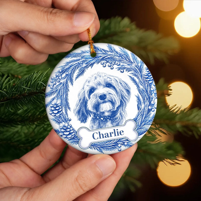Custom Photo Ceramic Ornament - Personalized Pet Christmas Memorial Sympathy Gifts For Dogs, Cats - Forever Loved Always Remembered
