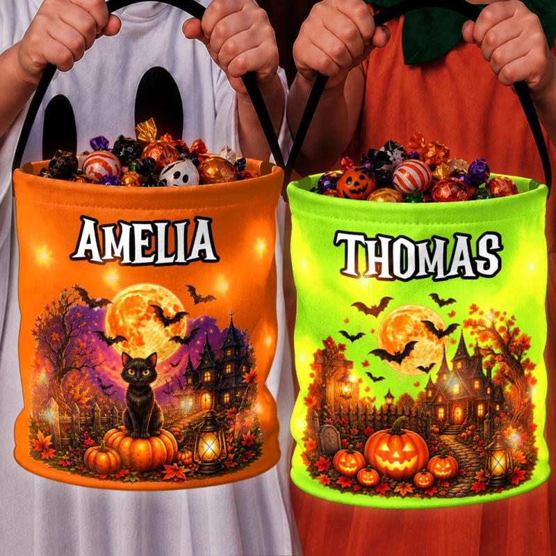 Custom LED Light Bucket Bag - Personalized Halloween Birthday Gifts For Kids - Here For The Candy