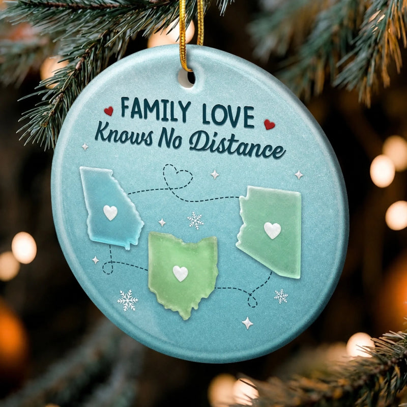 Custom Long Distance Ceramic Ornament - Personalized Christmas Birthday Gifts For Mom, Dad, Brother, Sister - Distance Means Nothing To Family