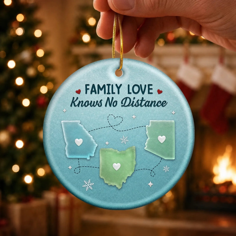Custom Long Distance Ceramic Ornament - Personalized Christmas Birthday Gifts For Mom, Dad, Brother, Sister - Distance Means Nothing To Family