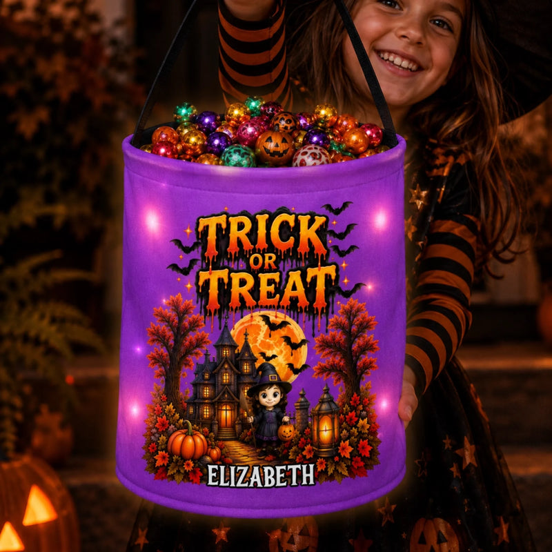 Custom LED Light Bucket Bag - Personalized Halloween Birthday Gifts For Kids - Trick Or Treat, Little Spooky