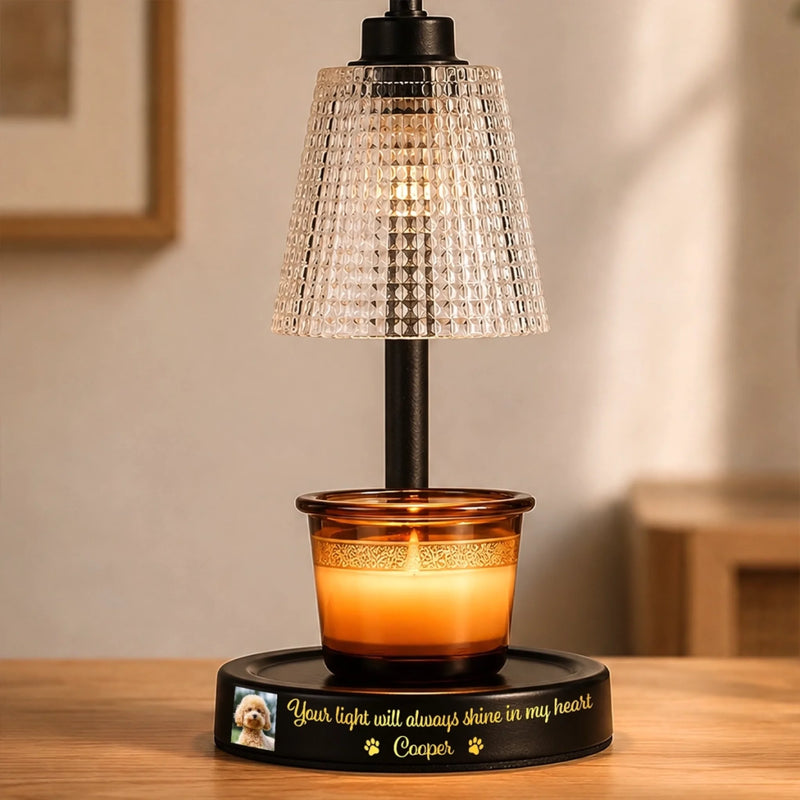 Custom Photo Candle Warmer Lamp - Personalized   Pet Memorial Sympathy Gifts For Dogs, Cats - Angel Paws In Light