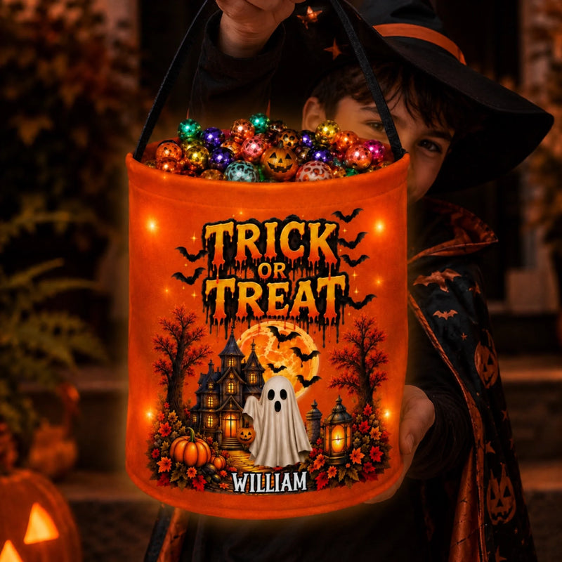 Custom LED Light Bucket Bag - Personalized Halloween Birthday Gifts For Kids - Trick Or Treat, Little Spooky